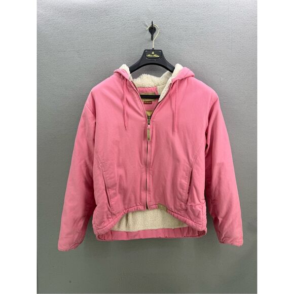 C.E. Schmidt Womens Pink Workwear Canvas Hoodie Sherpa Lined Jacket Size XL - Picture 1 of 15